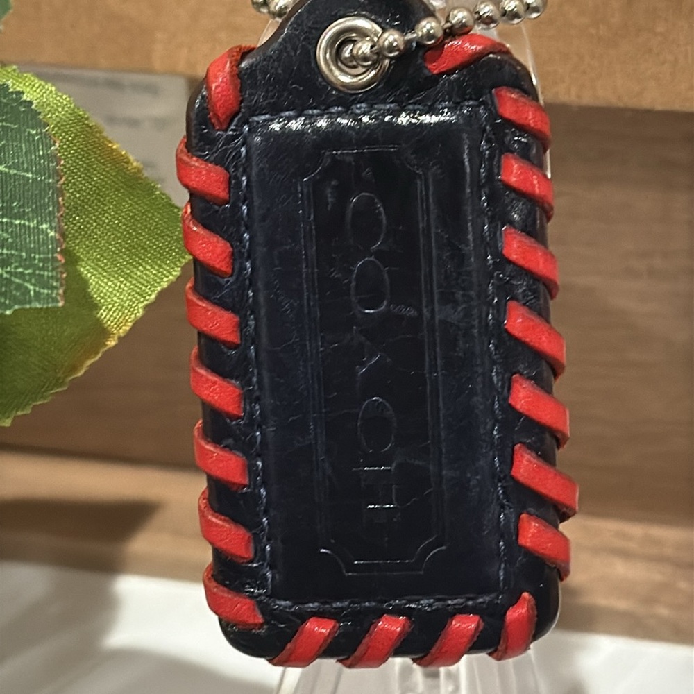 Coach (3”) XL Poppy Leather Whipstitch Hang Tag (Color: Navy Blue & Red)